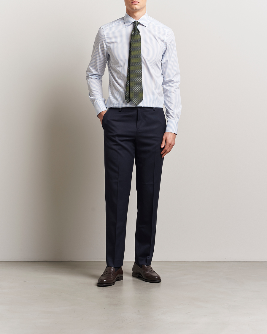 Herren | Hemden | Stenströms | Slimline Striped Poplin Shirt White/Blue
