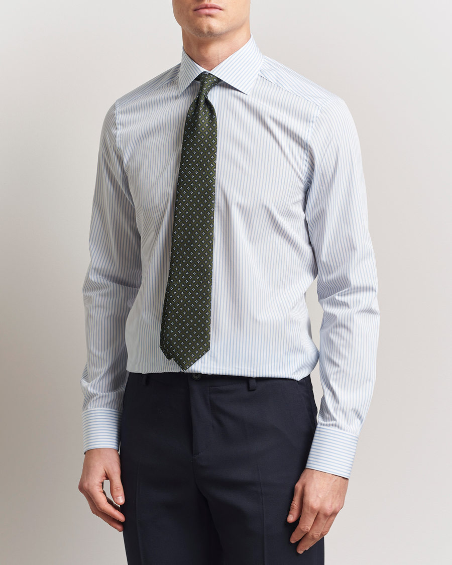 Herren | Hemden | Stenströms | Slimline Striped Poplin Shirt White/Blue