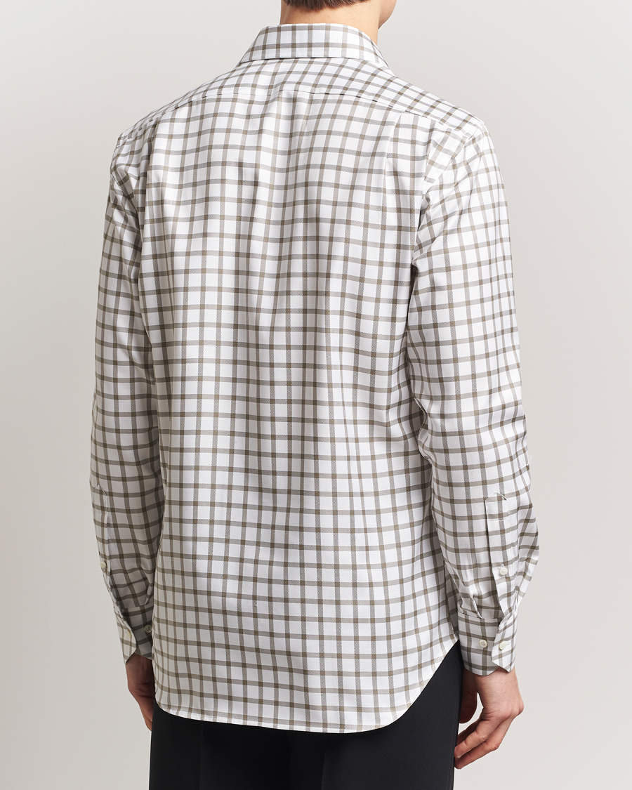 Herren | Hemden | Stenströms | Fitted Body Checked Cut Away Shirt Taupe/White