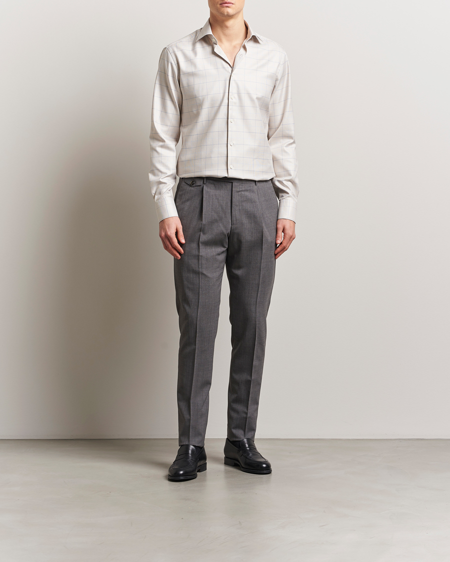 Herren | Hemden | Stenströms | Fitted Body Checked Houndstooth Shirt Taupe