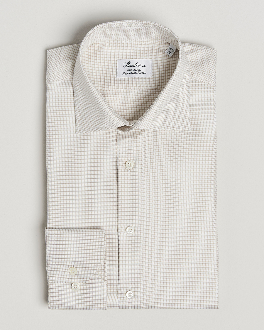 Herren | Hemden | Stenströms | Fitted Body Small Houndstooth Shirt Beige