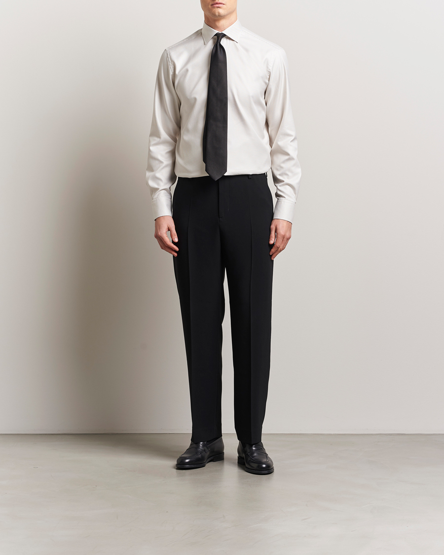 Herren | Hemden | Stenströms | Fitted Body Small Houndstooth Shirt Beige