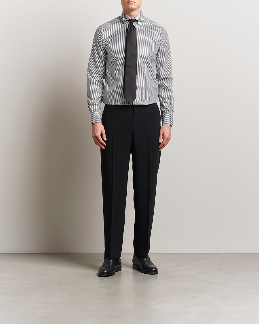 Herren | Hemden | Stenströms | 1899 Slimline Striped One Piece Button Down Collar Shirt Black