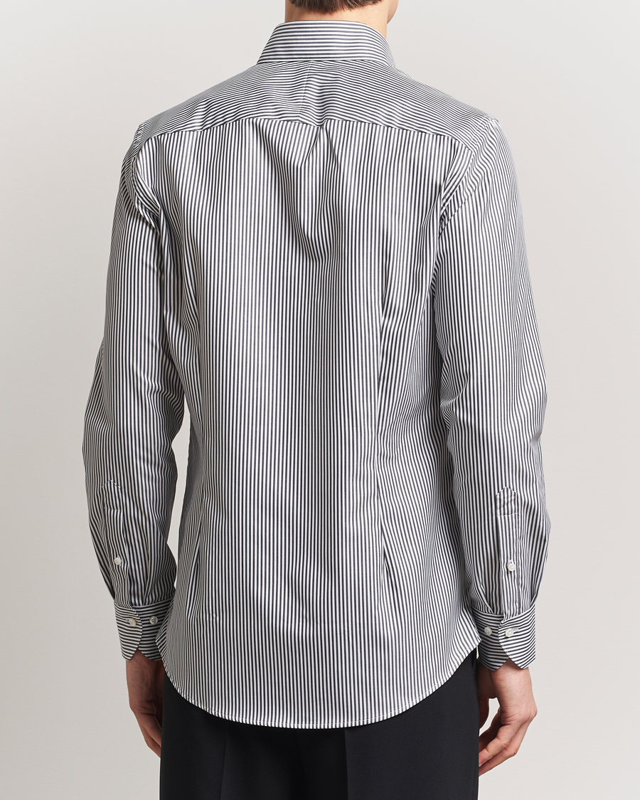 Herren | Hemden | Stenströms | 1899 Slimline Striped One Piece Button Down Collar Shirt Black