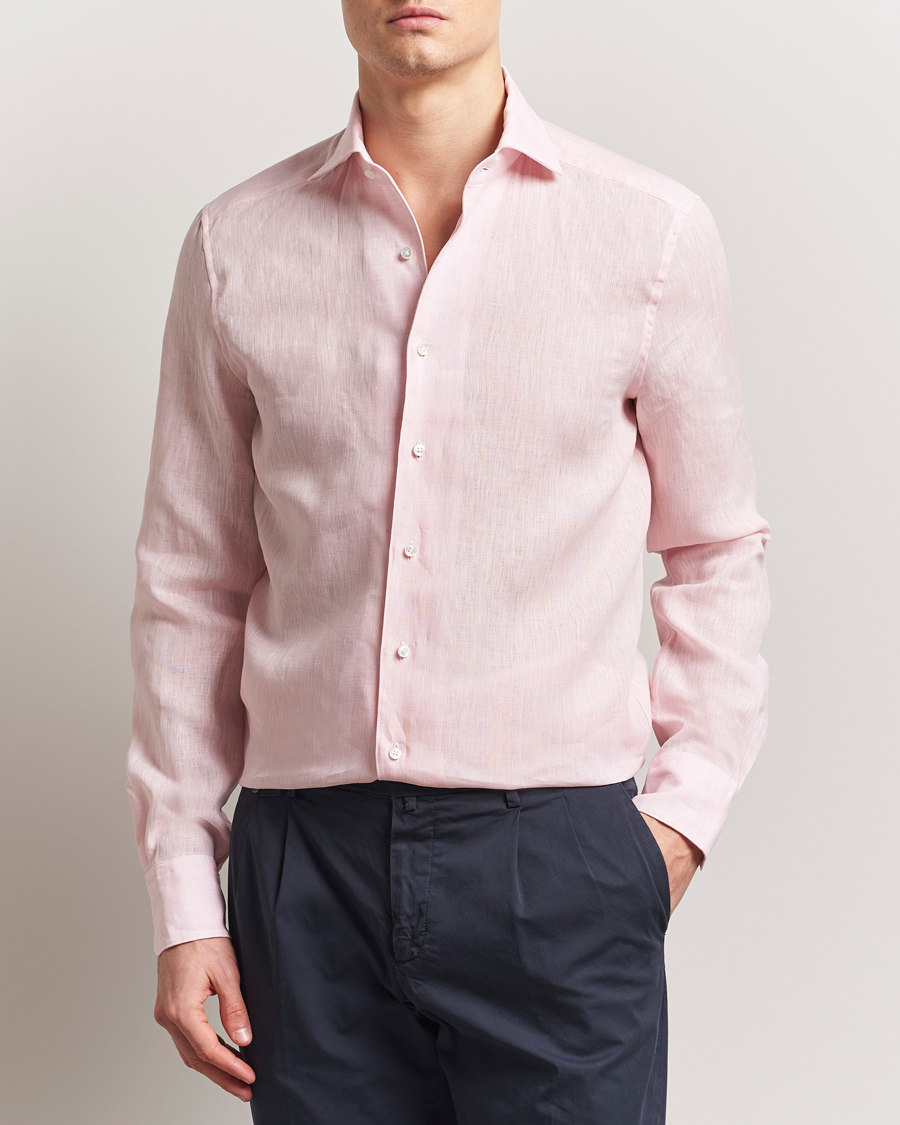 Herren | Hemden | Stenströms | 1899 Slimline Linen One Piece Collar Shirt Pink