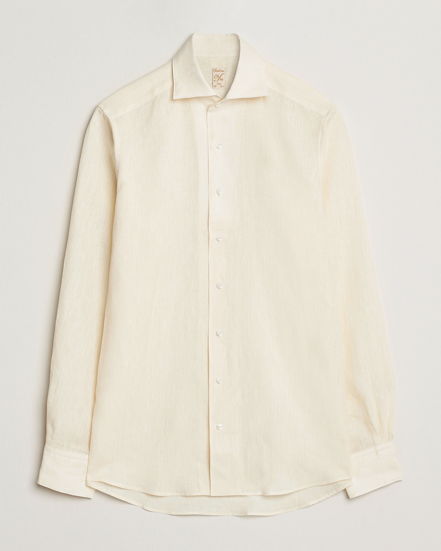Herren | Hemden | Stenströms | 1899 Slimline Linen One Piece Collar Shirt Yellow