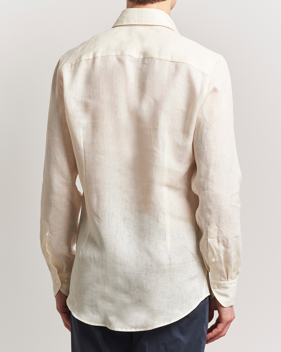 Herren | Hemden | Stenströms | 1899 Slimline Linen One Piece Collar Shirt Yellow