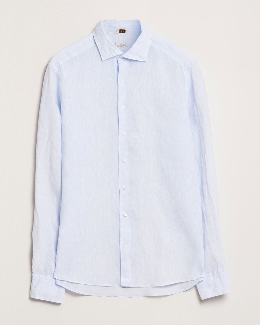 Herren | Hemden | Stenströms | Slimline Cut Away Linen Shirt Light Blue