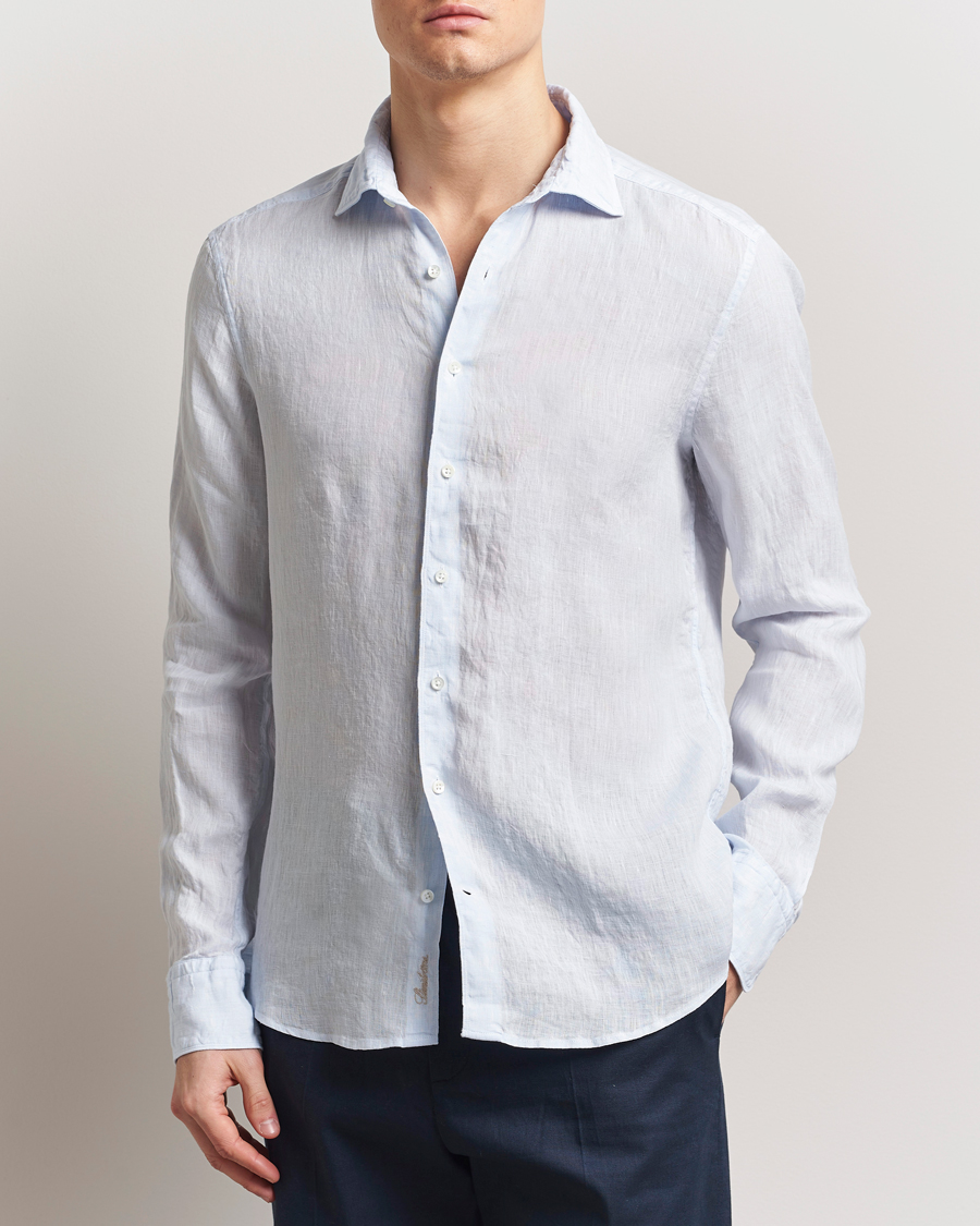 Herren | Hemden | Stenströms | Slimline Cut Away Linen Shirt Light Blue