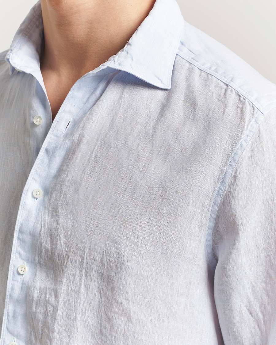 Herren | Hemden | Stenströms | Slimline Cut Away Linen Shirt Light Blue