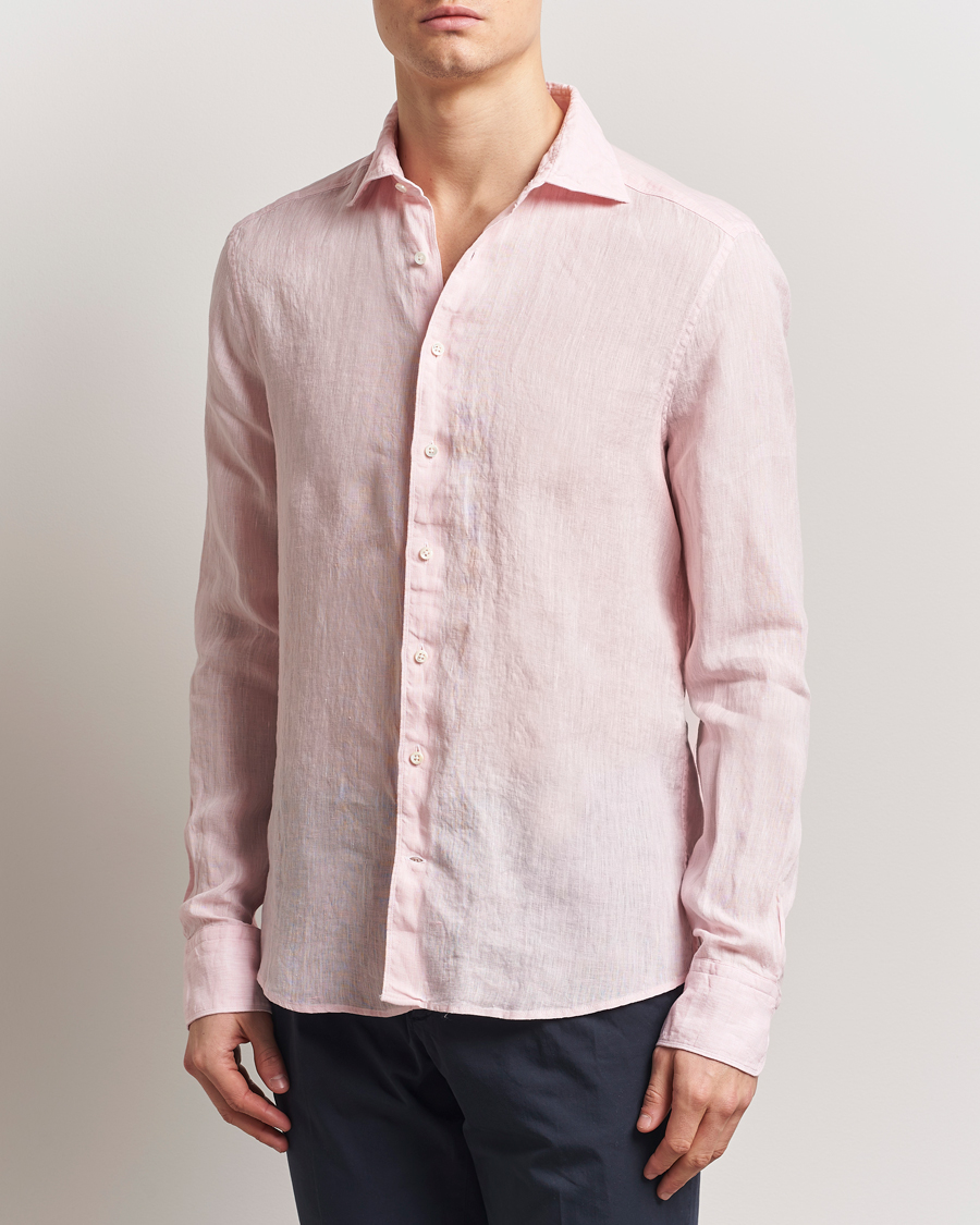 Herren | Hemden | Stenströms | Slimline Cut Away Linen Shirt Soft Pink