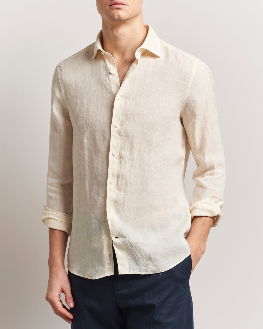 Herren | Hemden | Stenströms | Slimline Cut Away Linen Shirt Light Yellow