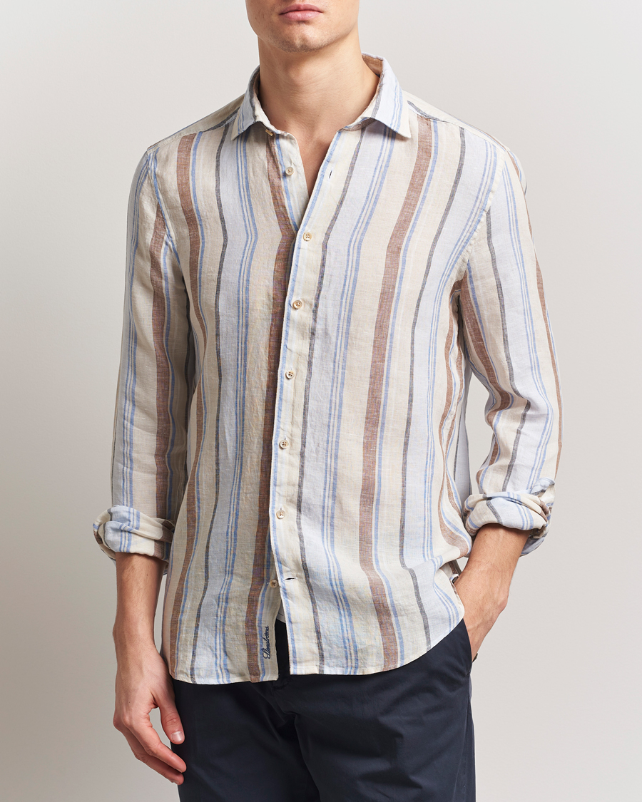 Herren | Hemden | Stenströms | Slimline Multi Striped Linen Shirt Beige