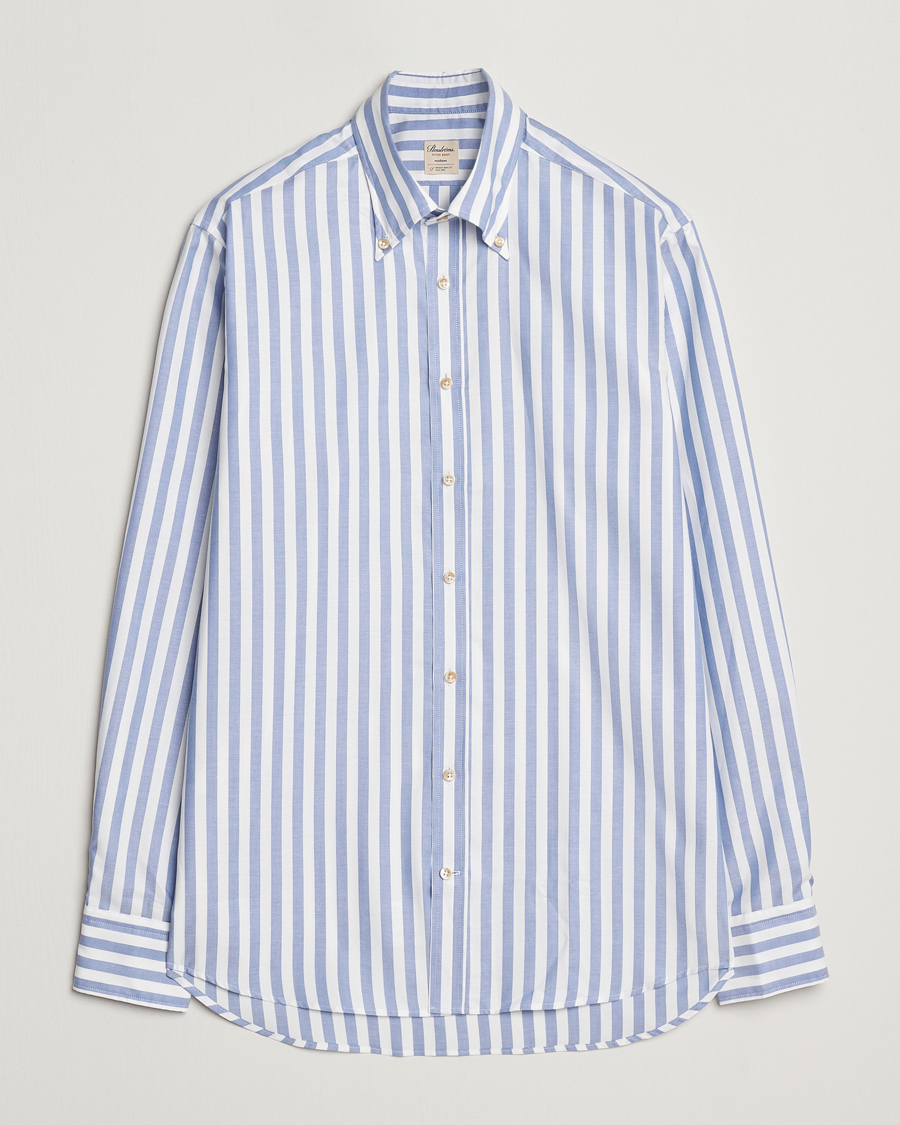 Herren | Hemden | Stenströms | Fitted Body Wide Stripe Oxford Shirt Blue