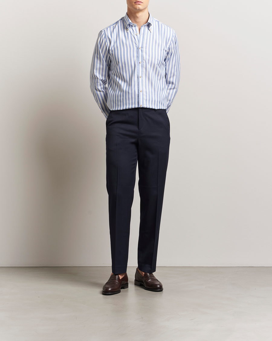 Herren | Hemden | Stenströms | Fitted Body Wide Stripe Oxford Shirt Blue