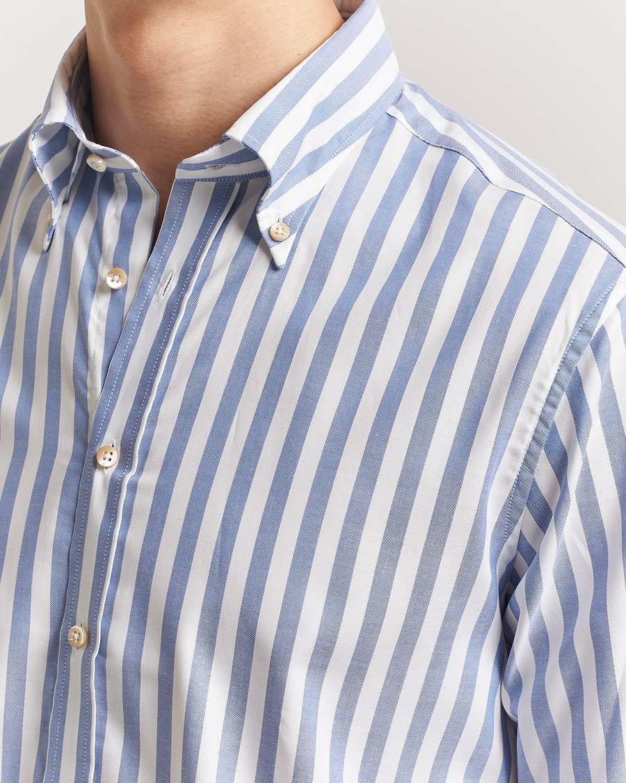 Herren | Hemden | Stenströms | Fitted Body Wide Stripe Oxford Shirt Blue