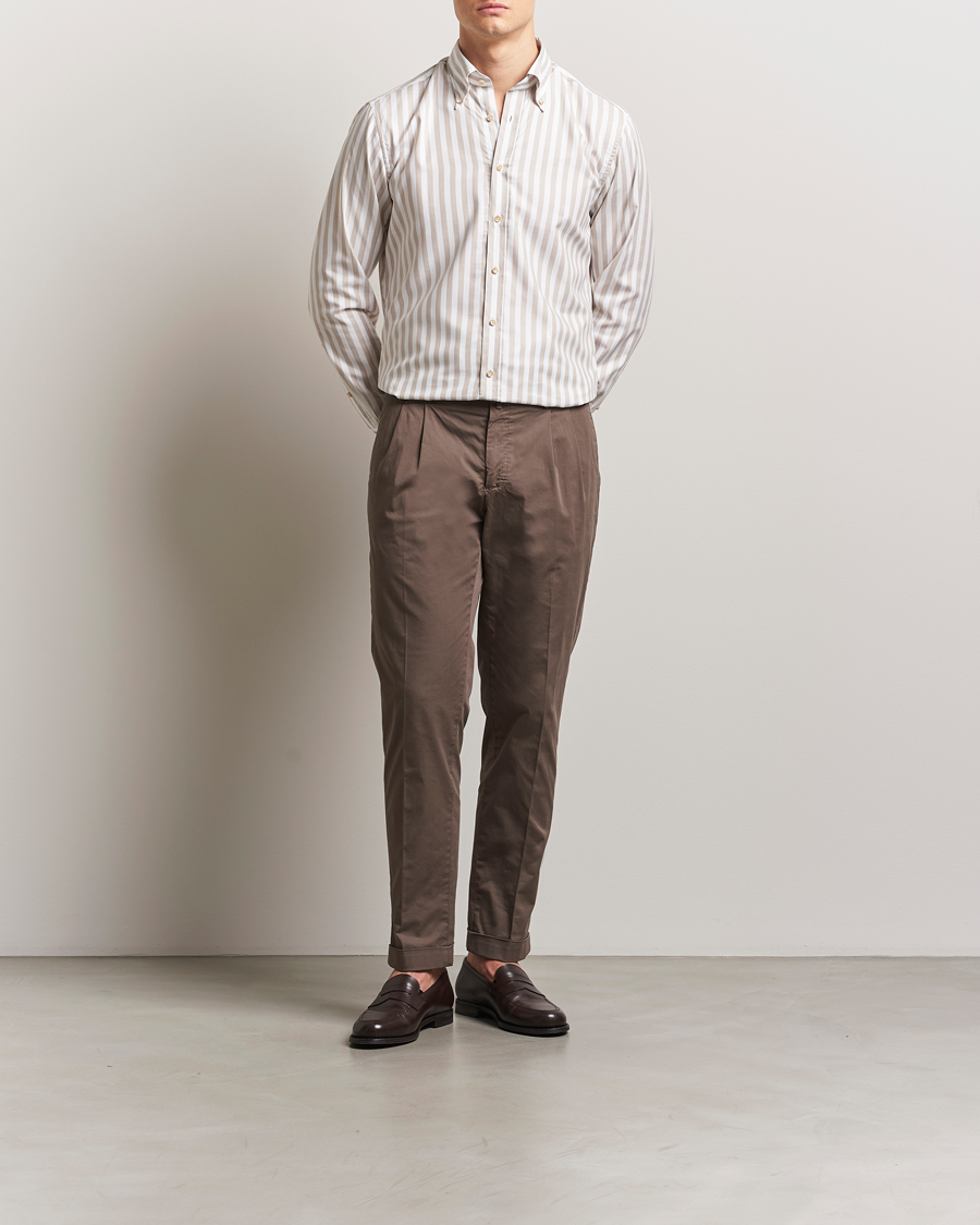 Herren | Hemden | Stenströms | Fitted Body Wide Stripe Oxford Shirt Beige