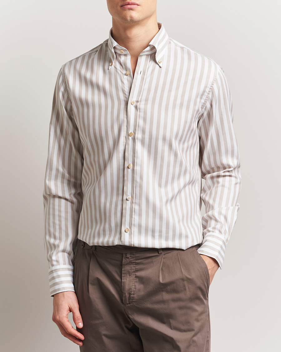 Herren | Hemden | Stenströms | Fitted Body Wide Stripe Oxford Shirt Beige