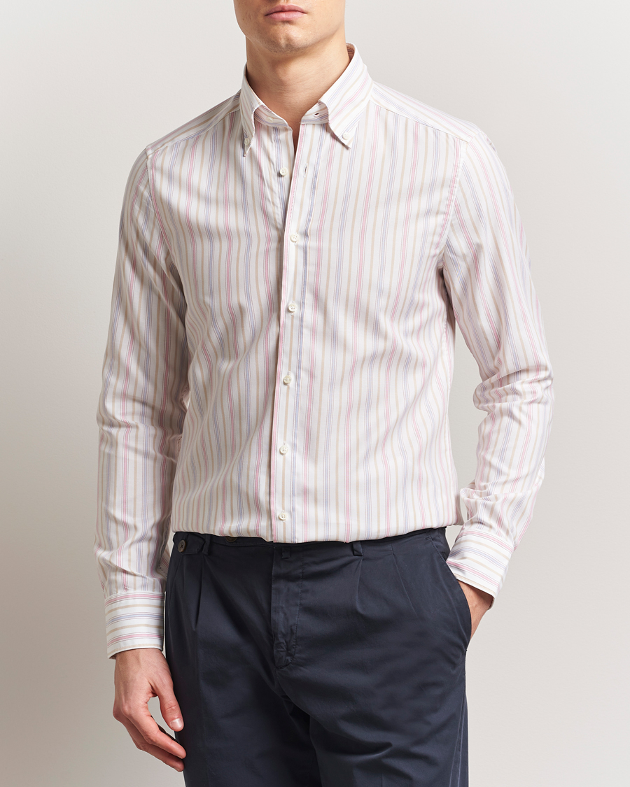 Herren | Hemden | Stenströms | Slimline Multi Striped Oxford Shirt White