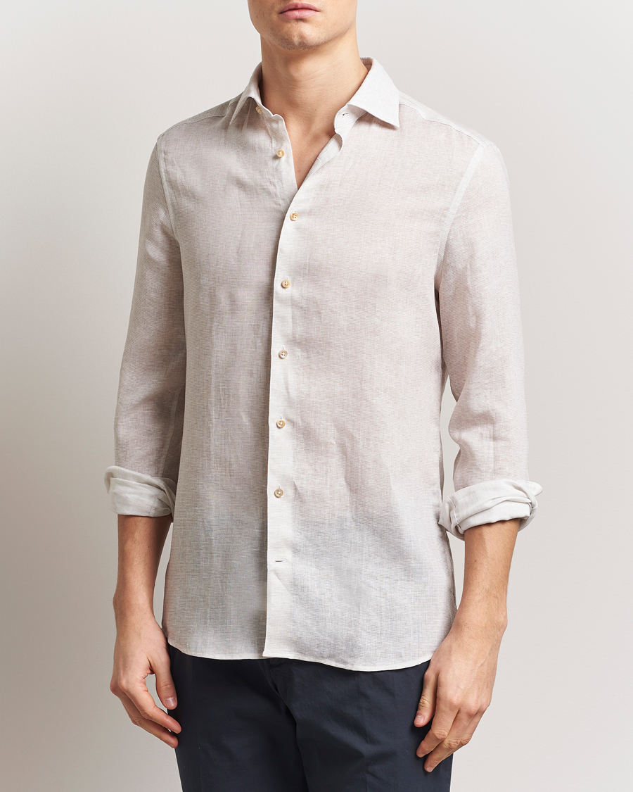 Herren | Hemden | Stenströms | Slimline Linen/Lycell Shirt Light Grey
