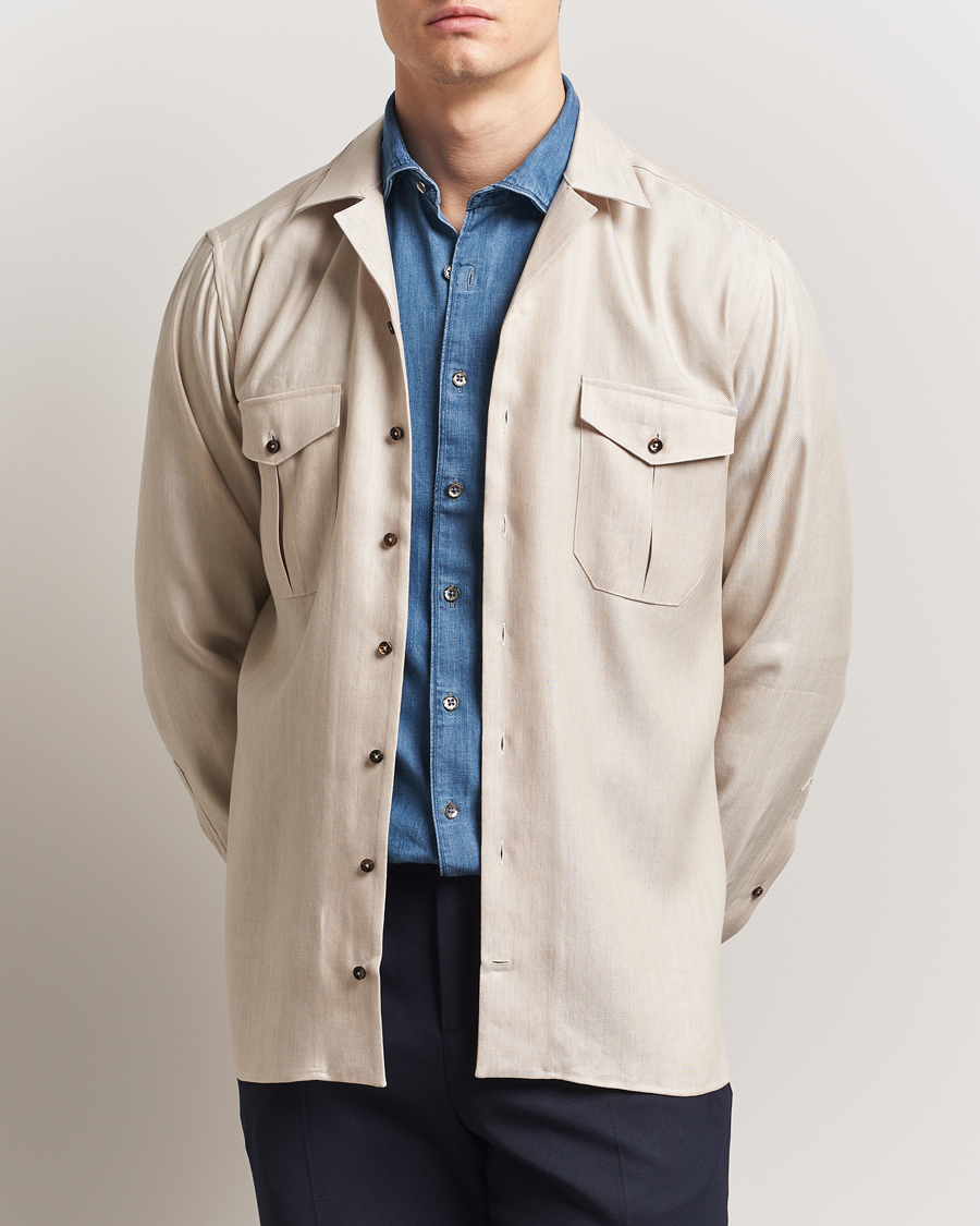 Herren | Hemden | Stenströms | Cotton/Lyocel Herringbone Overshirt Beige