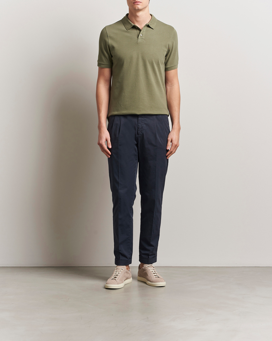 Herren | Poloshirts | Stenströms | Organic Cotton Piquet Polo Shirt Olive