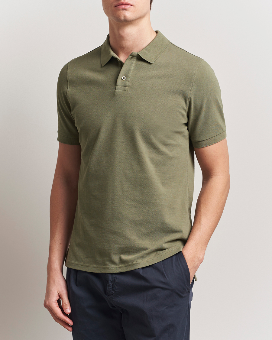 Herren | Poloshirts | Stenströms | Organic Cotton Piquet Polo Shirt Olive