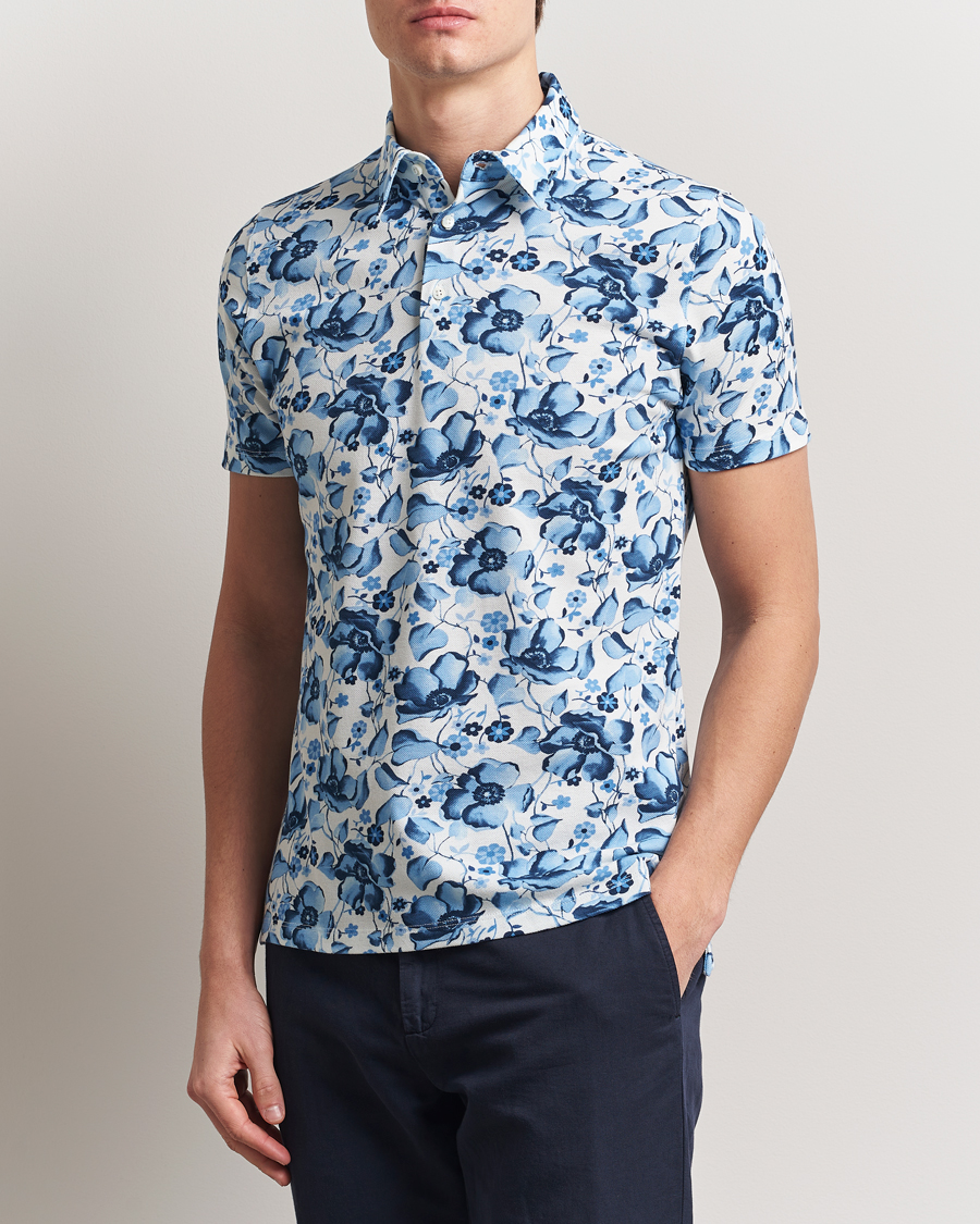 Herren | Poloshirts | Stenströms | Cotton Pique Printed Polo Shirt Blue