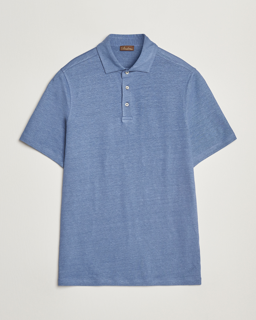 Herren | Poloshirts | Stenströms | Linen Polo Shirt Mid Blue