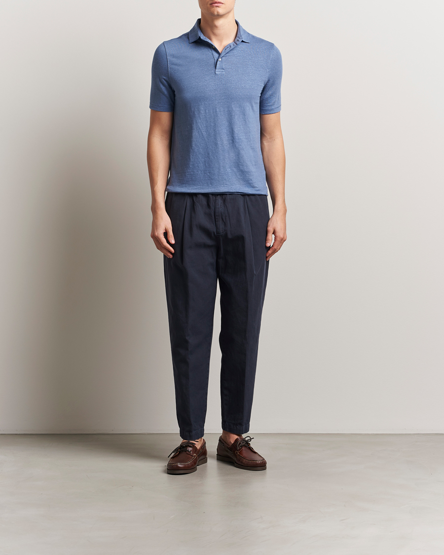 Herren | Poloshirts | Stenströms | Linen Polo Shirt Mid Blue