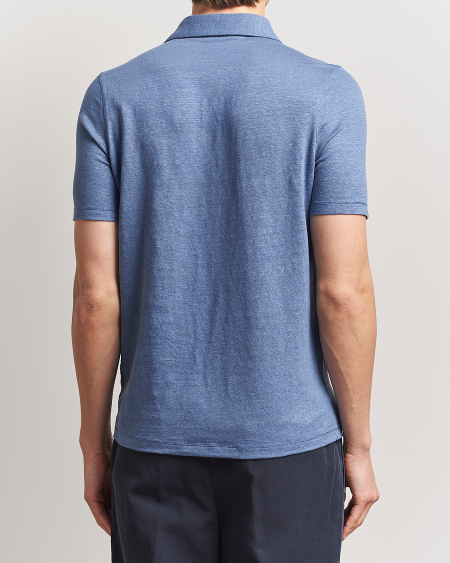 Herren | Poloshirts | Stenströms | Linen Polo Shirt Mid Blue