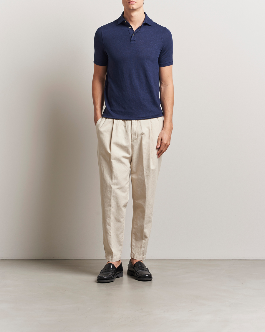 Herren | Poloshirts | Stenströms | Linen Polo Shirt Navy