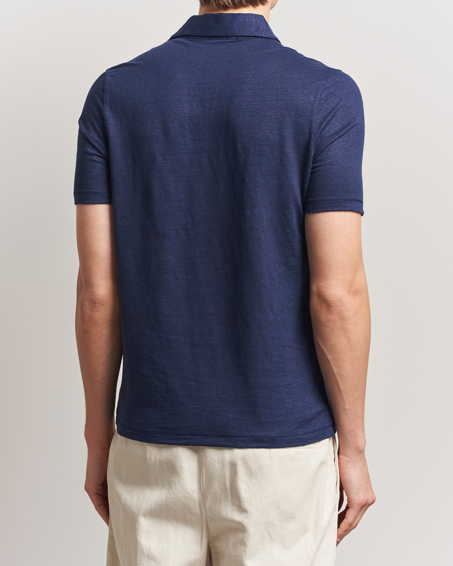 Herren | Poloshirts | Stenströms | Linen Polo Shirt Navy