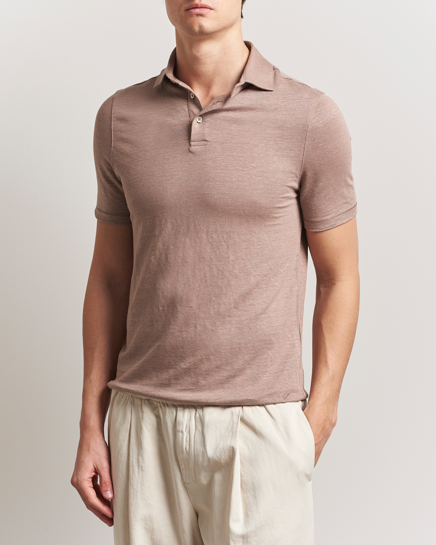 Herren | Poloshirts | Stenströms | Linen Polo Shirt Light Brown