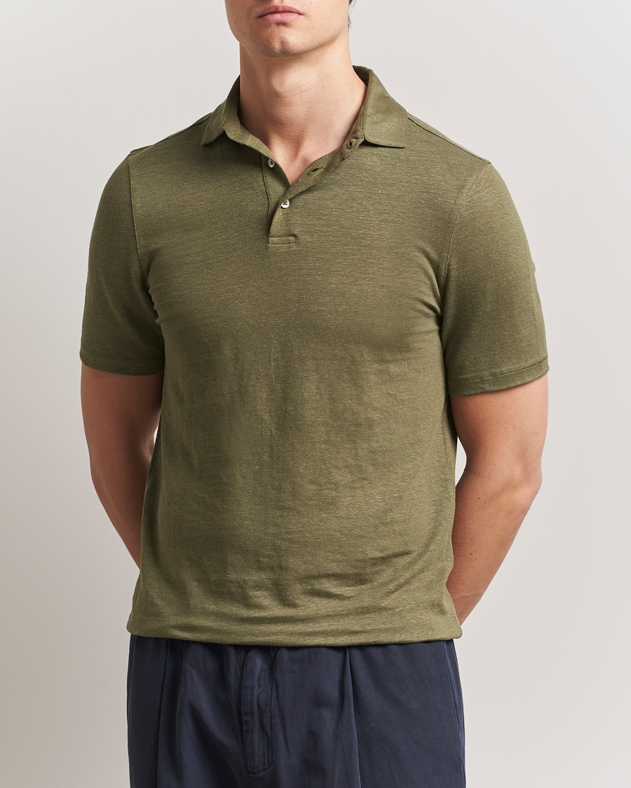 Herren | Poloshirts | Stenströms | Linen Polo Shirt Olive