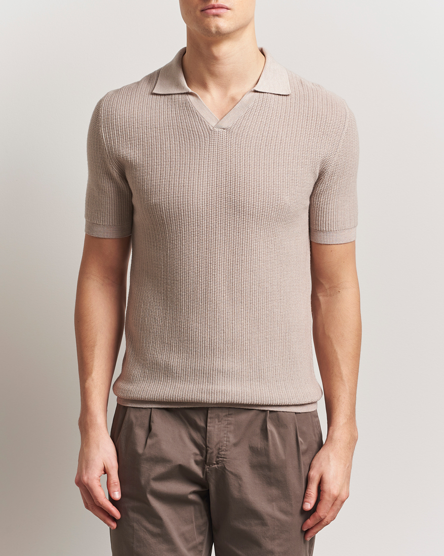 Herren | Poloshirts | Stenströms | Structured Merino Knitted Polo Beige