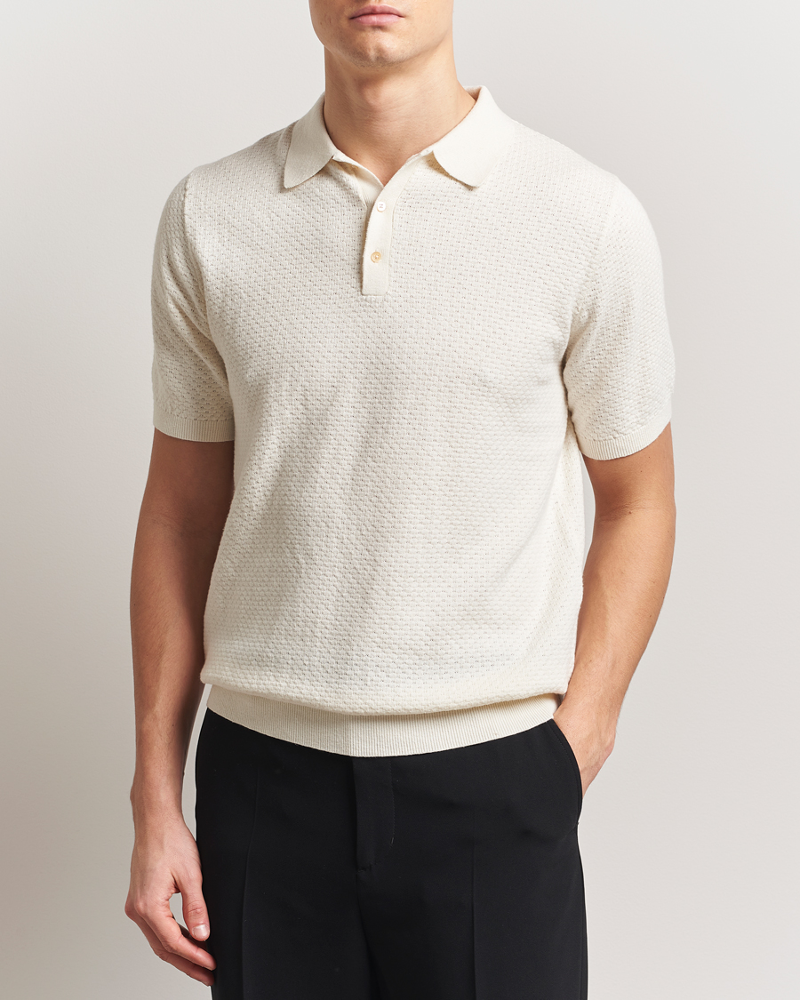 Herren | Poloshirts | Stenströms | Knitted Textured Cotton/Hemp Polo White