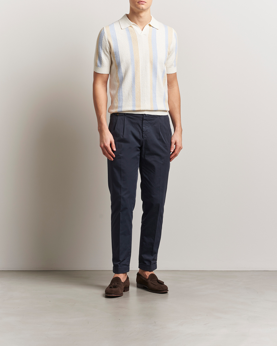 Herren | Poloshirts | Stenströms | Knitted Textured Striped Cotton/Hemp Polo Off White