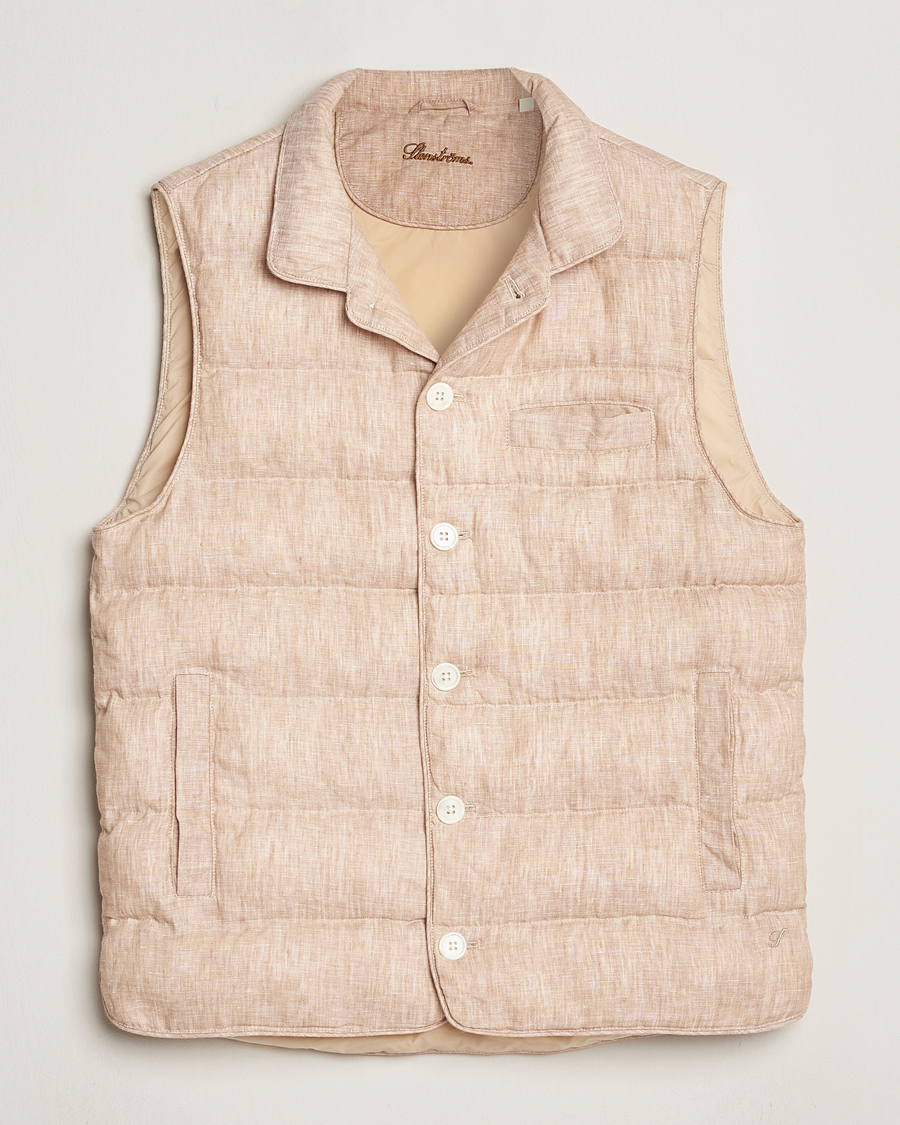 Herren | Westen | Stenströms | Linen Padded Button Vest Beige