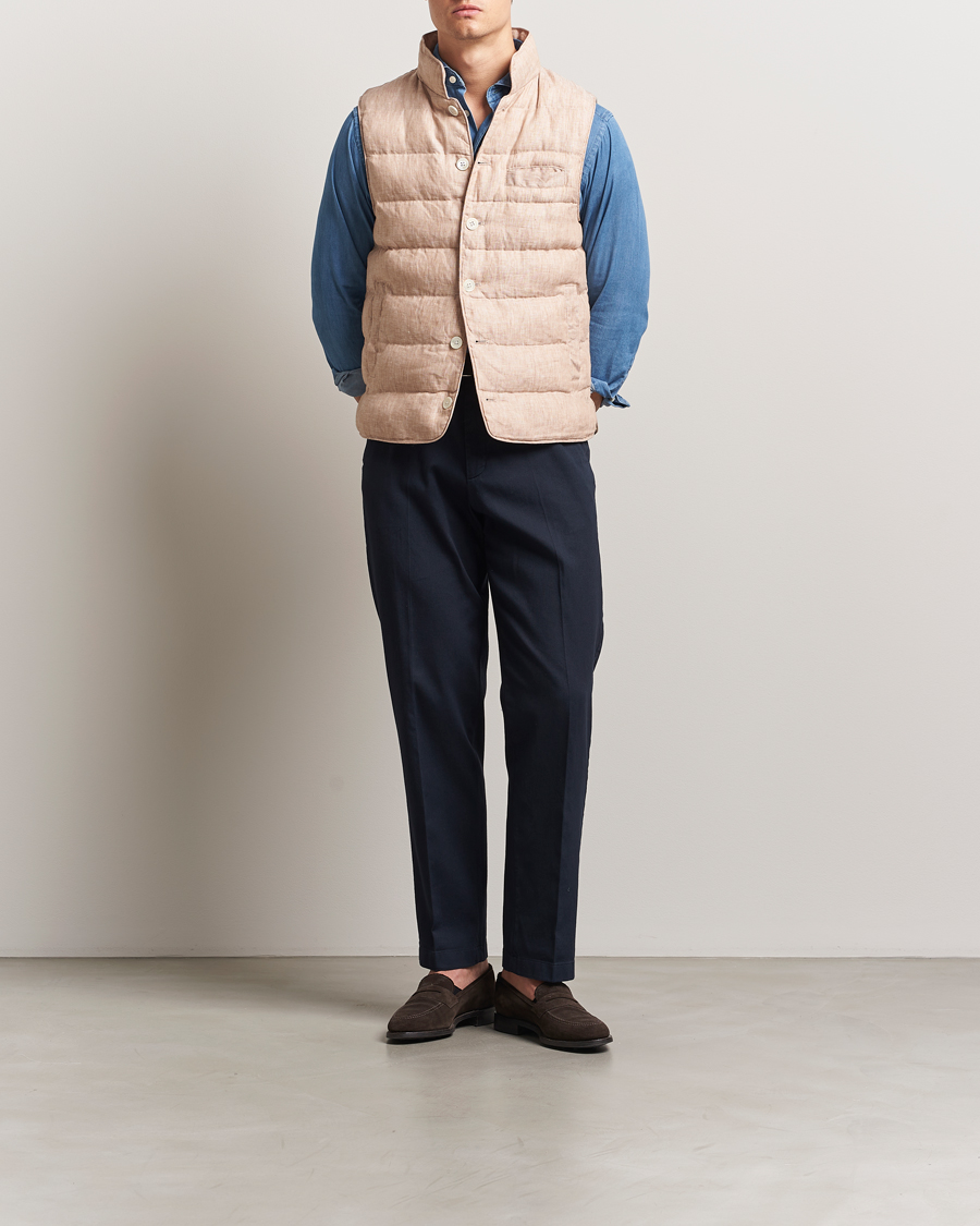 Herren | Westen | Stenströms | Linen Padded Button Vest Beige