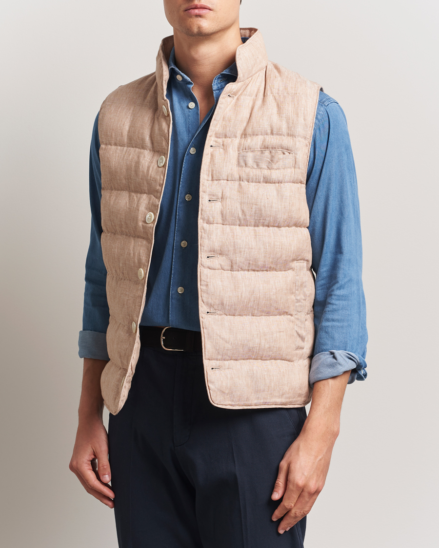 Herren | Westen | Stenströms | Linen Padded Button Vest Beige