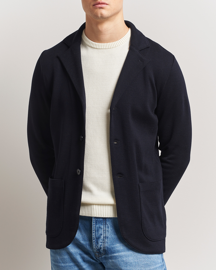 Herren | Sakkos | Stenströms | Milano Knitted Merino Blazer Navy