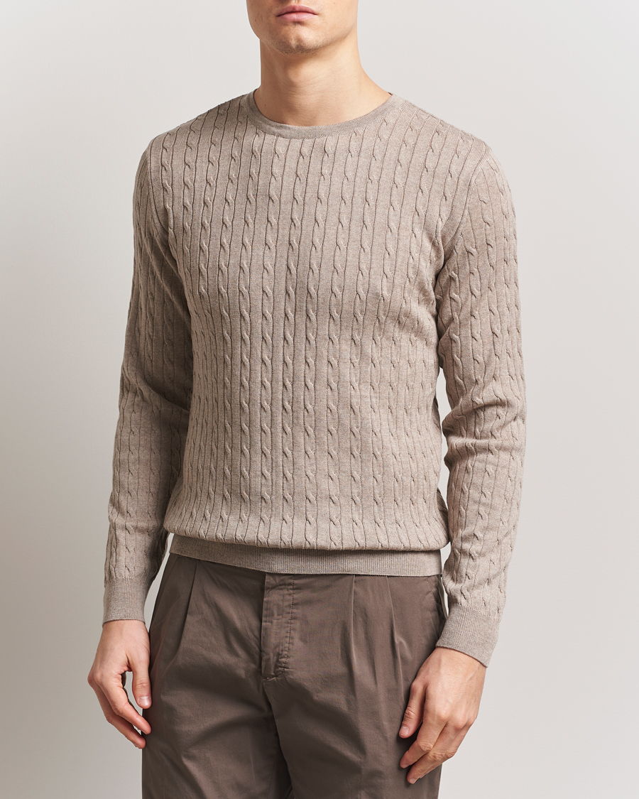 Herren | Pullover | Stenströms | Merino Cable Crew Neck Beige