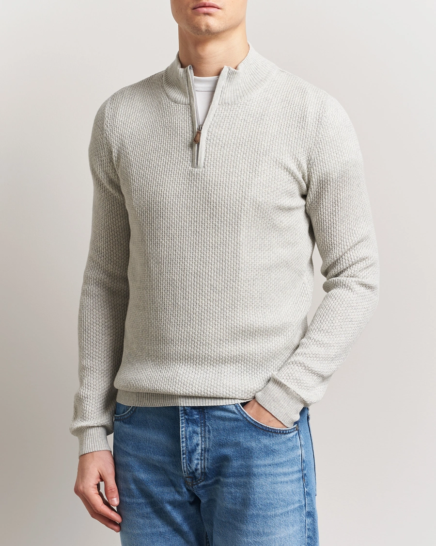 Herren | Pullover | Stenströms | Knitted Textured Half-Zip Grey