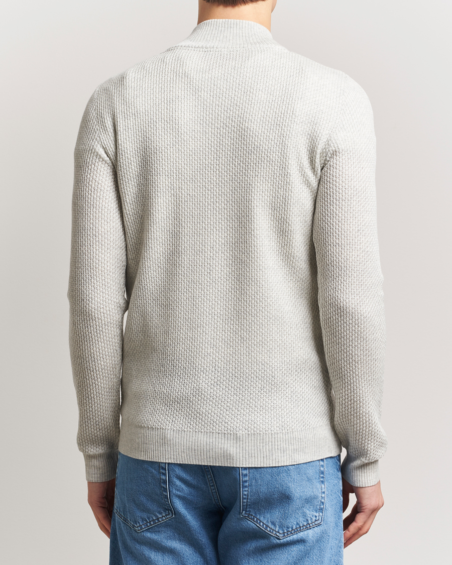 Herren | Pullover | Stenströms | Knitted Textured Half-Zip Grey