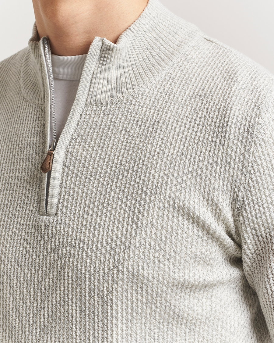 Herren | Pullover | Stenströms | Knitted Textured Half-Zip Grey