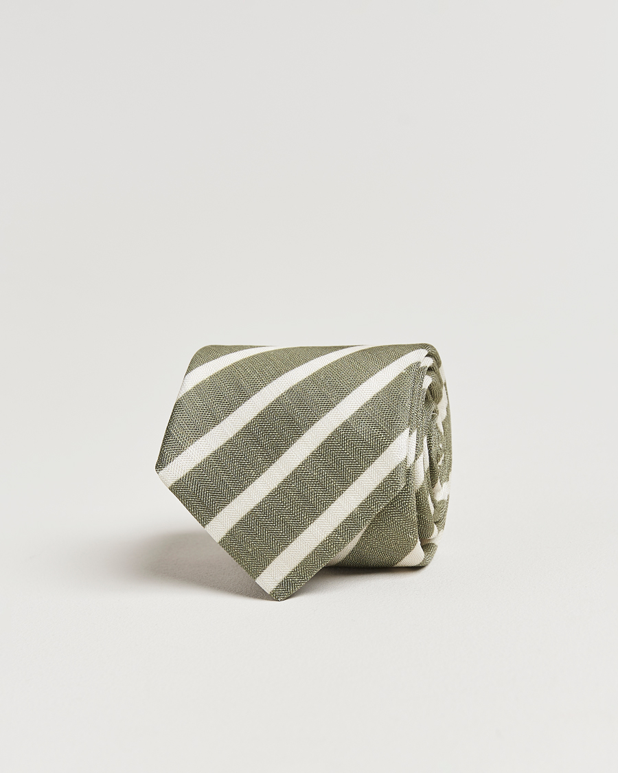 Herren | Krawatten | Stenströms | Silk/Linen Striped Tie Green
