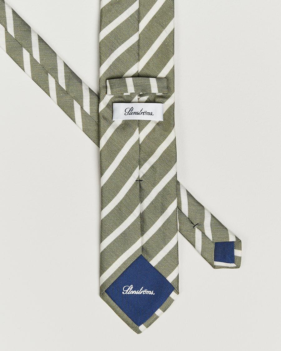 Herren | Krawatten | Stenströms | Silk/Linen Striped Tie Green