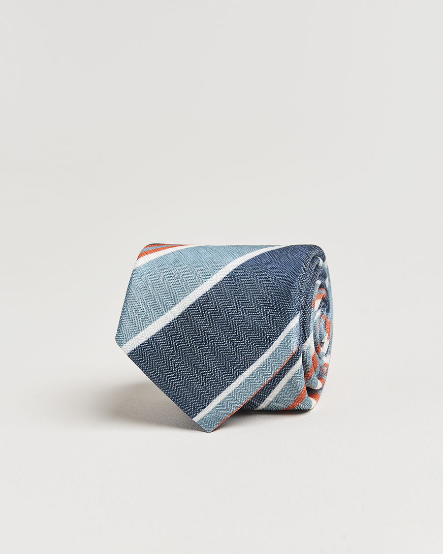 Herren | Krawatten | Stenströms | Silk/Linen Mutli Striped Tie Blue