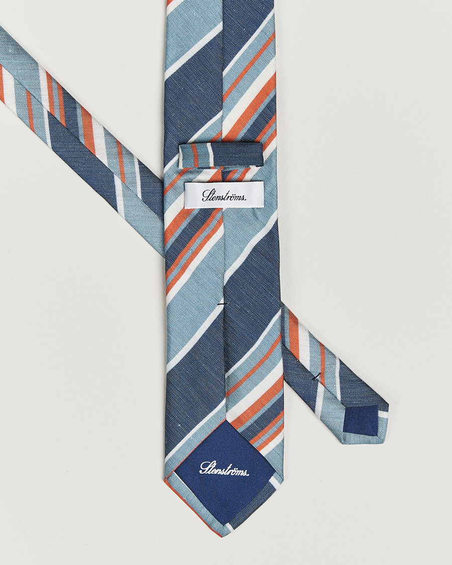 Herren | Krawatten | Stenströms | Silk/Linen Mutli Striped Tie Blue
